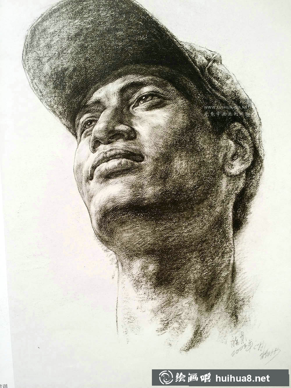 仰视图男头像素描画(1)