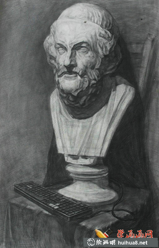 素描石膏像作品《荷马》(1)