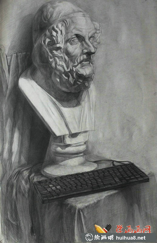 素描石膏像作品《荷马》(2)