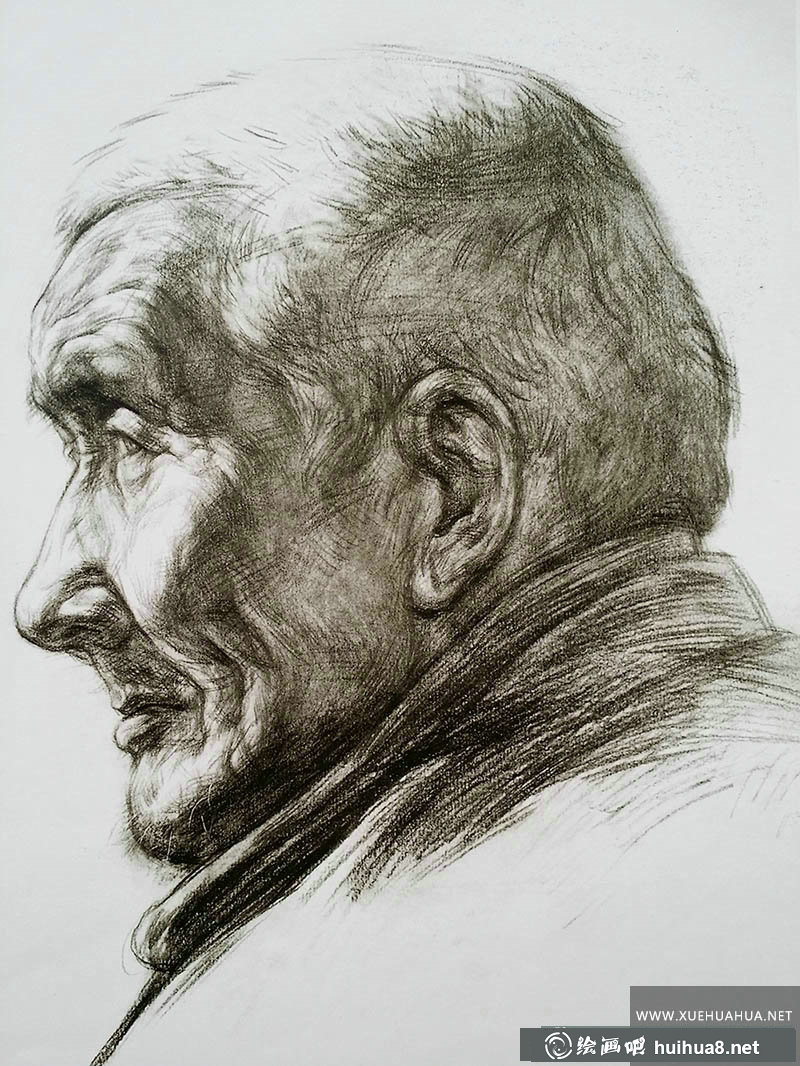 侧面老人头像素描画一张(1)
