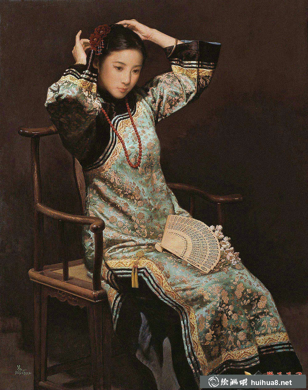 蒋昌一人物油画《戴花的女子》高清大图(1)