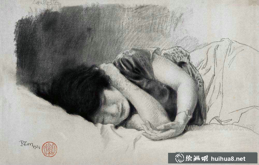 徐悲鸿素描画《睡》高清素描图片(1)