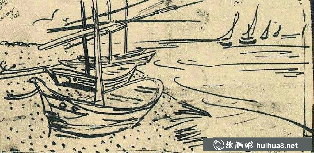 在圣马迪拉莫海边的渔船油画图片(2)
