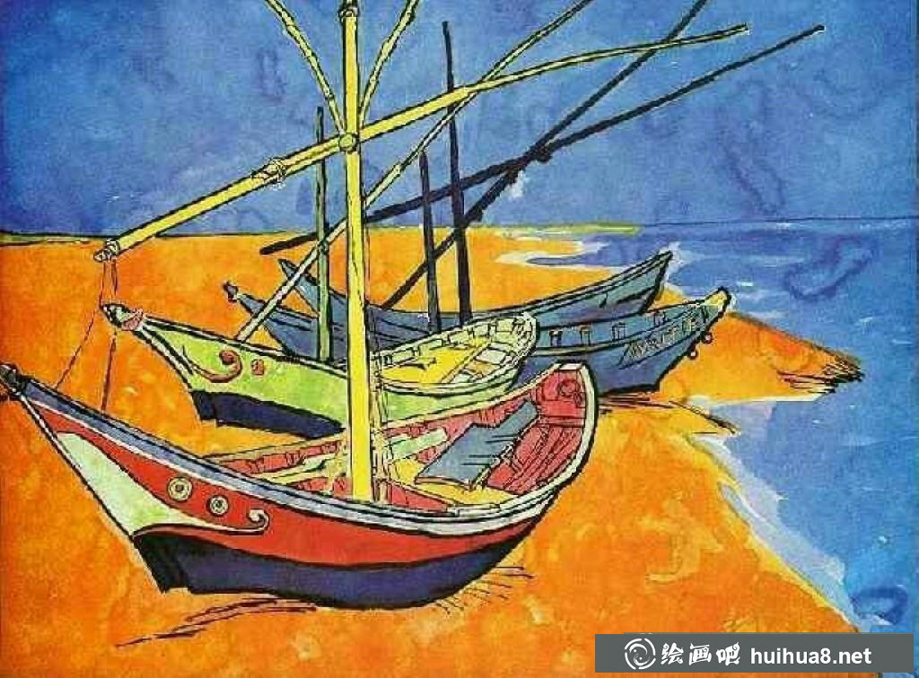 在圣马迪拉莫海边的渔船油画图片(3)