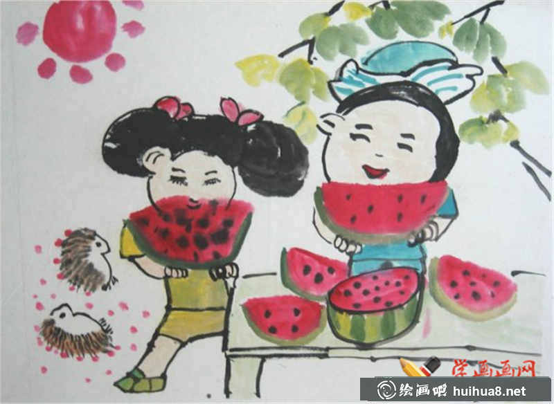 吃西瓜的小朋友们