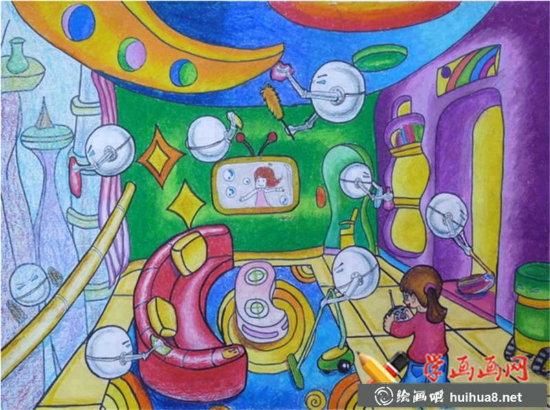 儿童科幻画作品机器人(1)