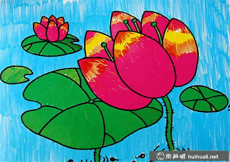 小学生水彩画荷花(1)