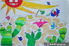 《沙漠小鸟水彩画作》