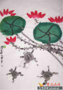 《儿童画作荷花池绽放童趣》