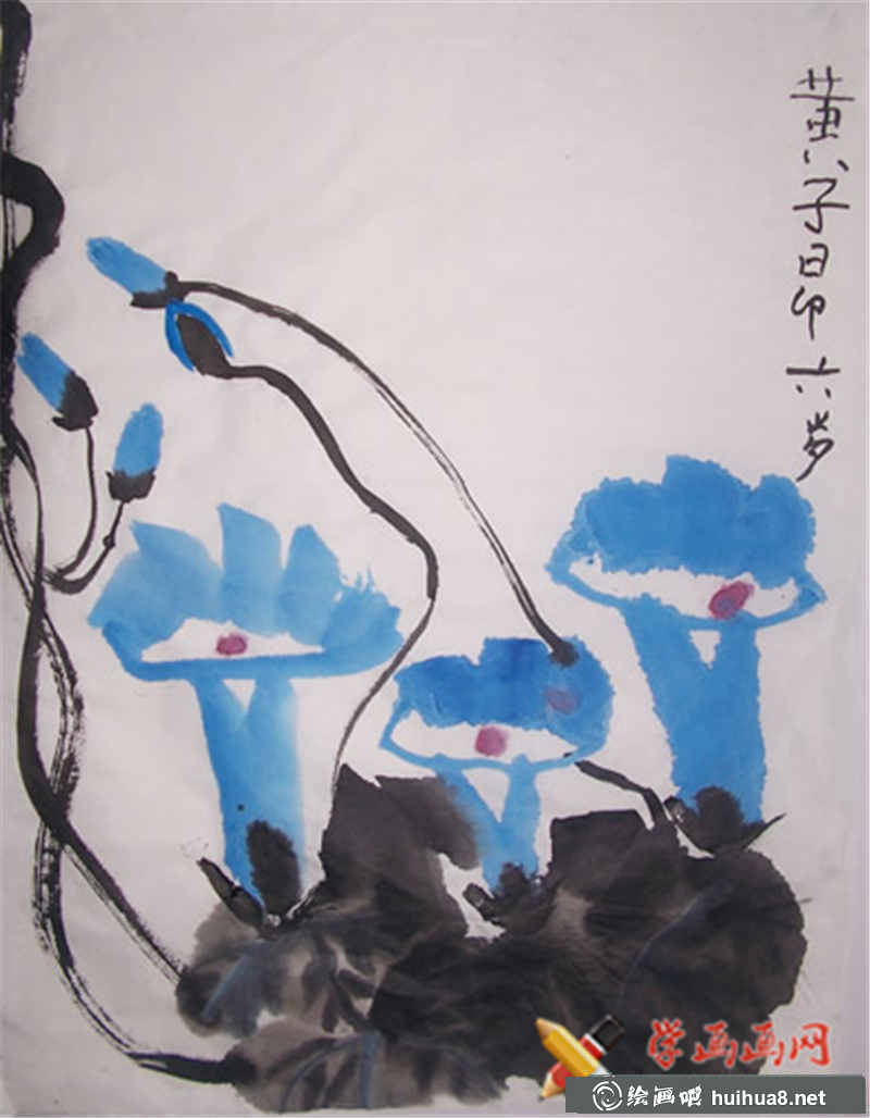 儿童中国画牵牛花