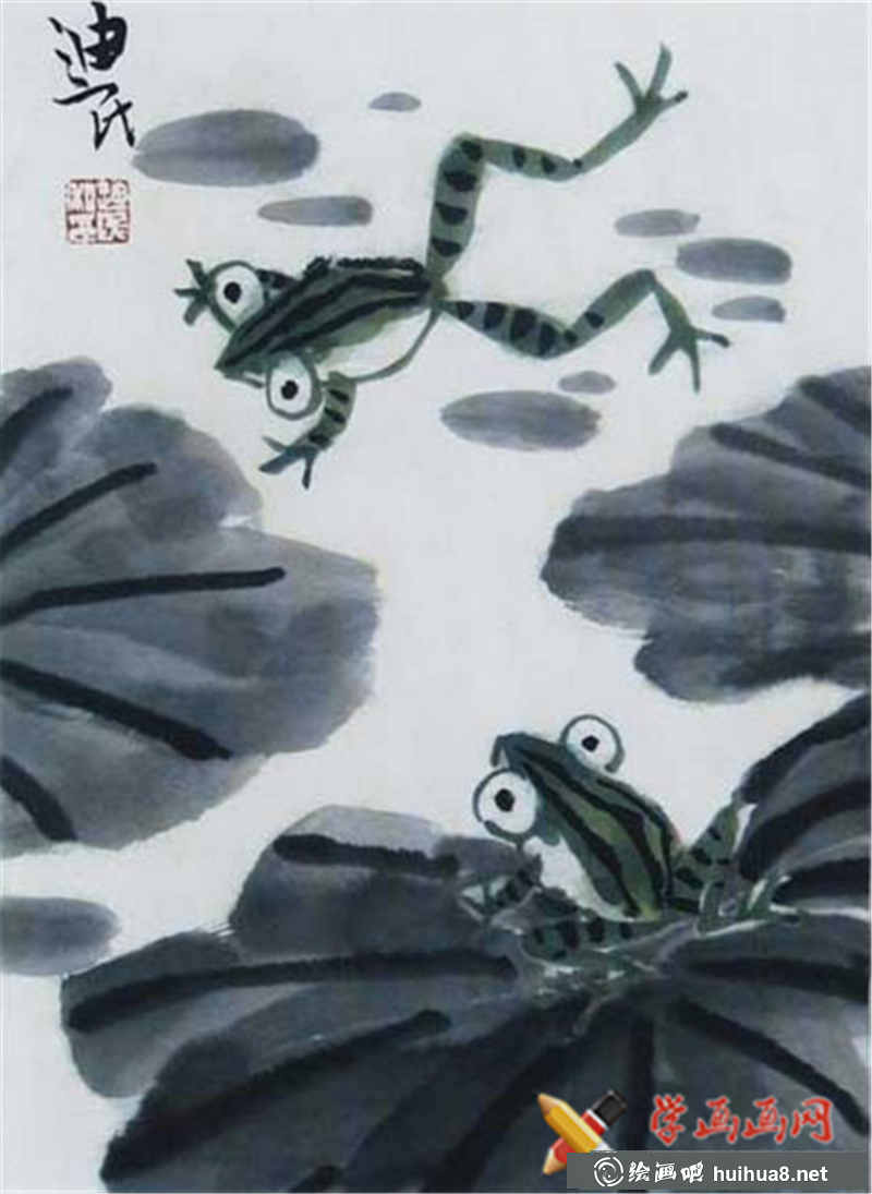 儿童中国画青蛙跳水