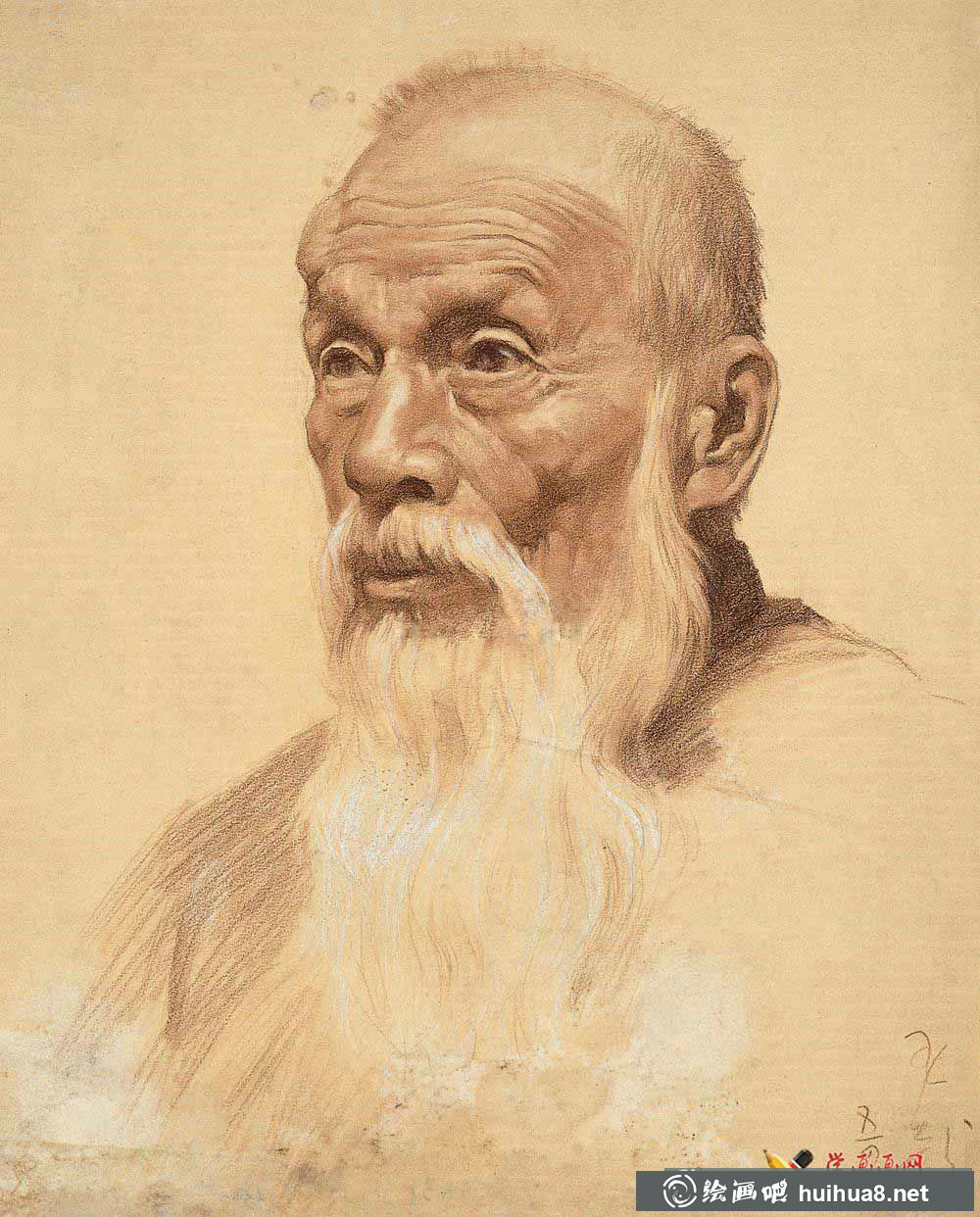 长着白胡须的老人素描头像(1)