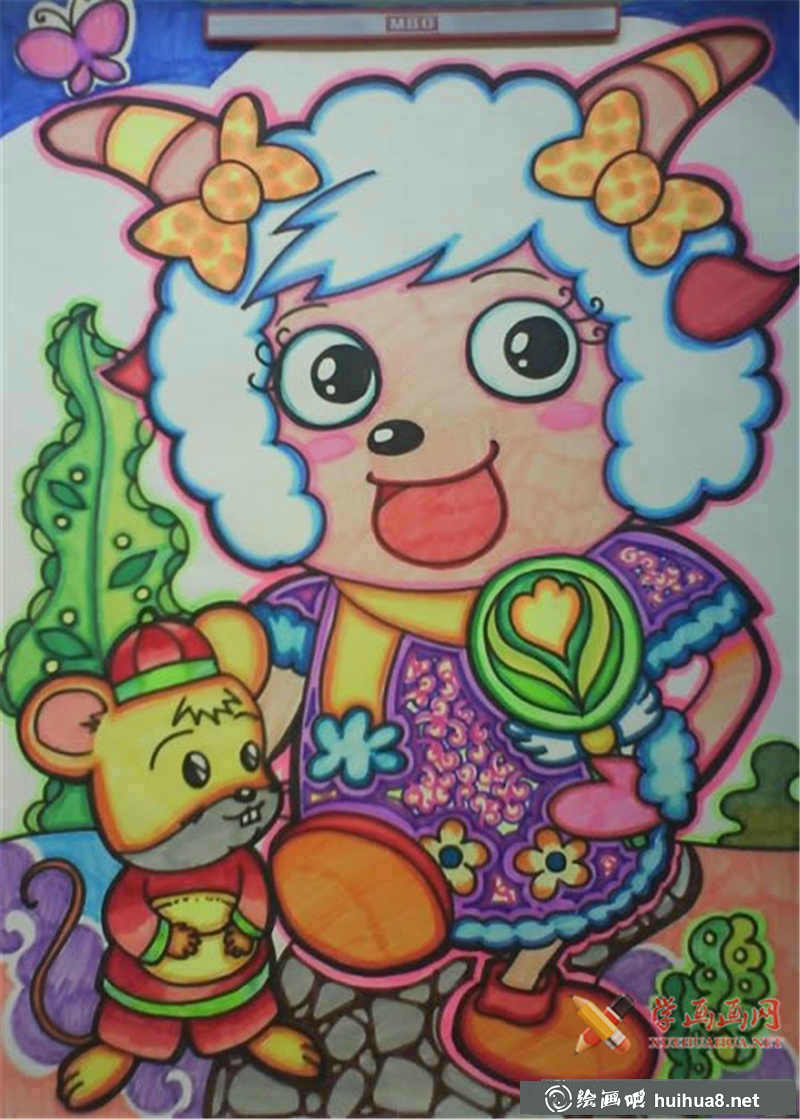 儿童油画棒作品《美羊羊》