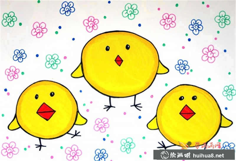 儿童画三只小鸡