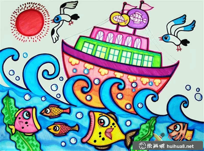 油画棒海上的小船