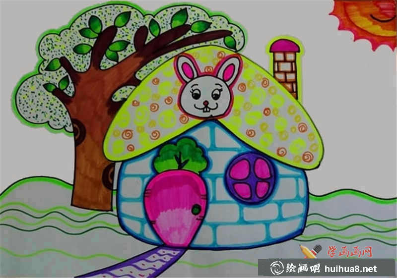 儿童画小兔子的家