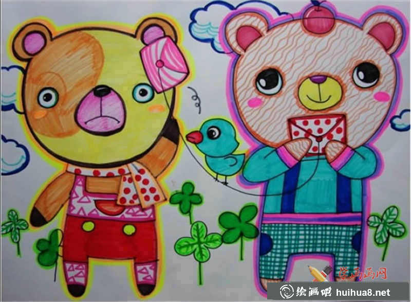 儿童画两只小熊