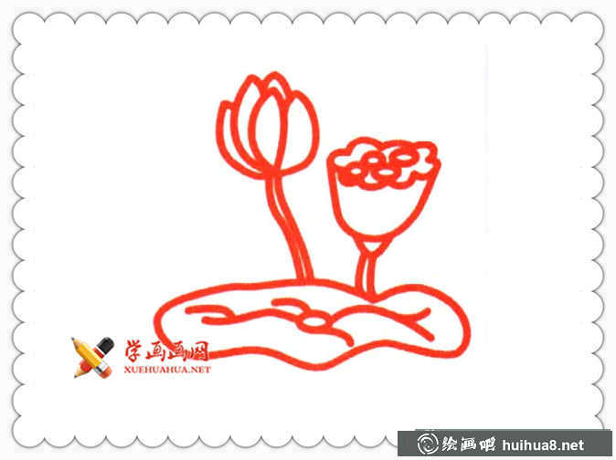 荷花与莲蓬简笔画涂色卡(1)