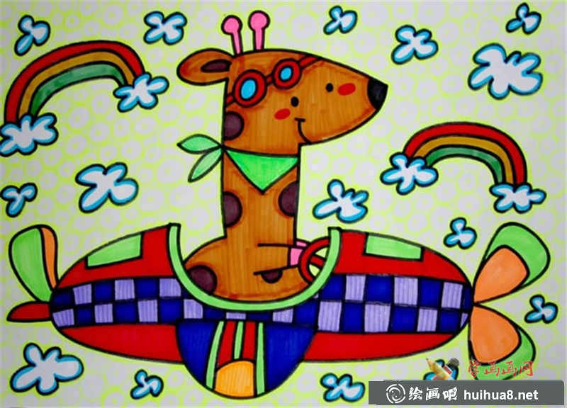 长颈鹿油画棒作品(1)