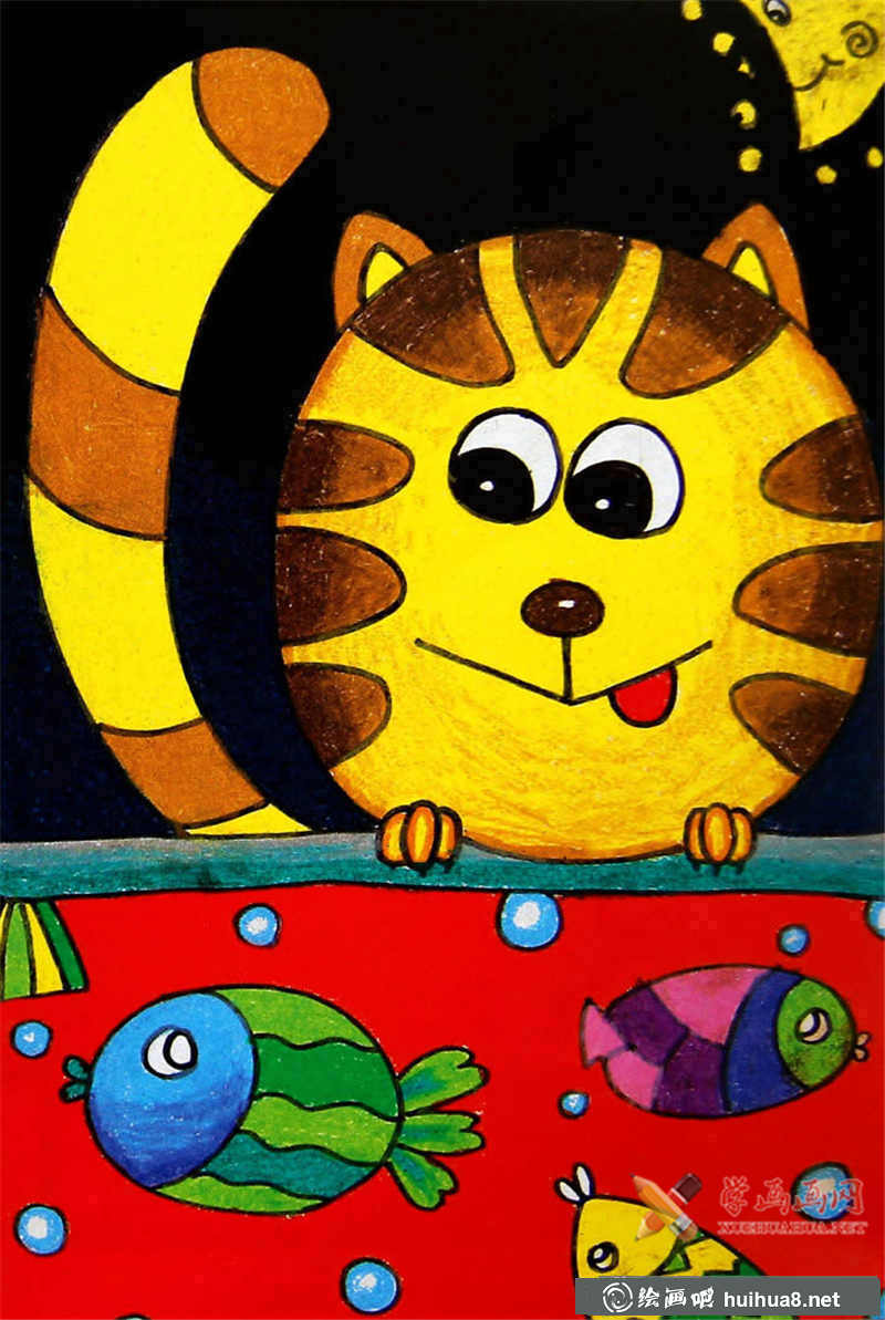 小猫油画棒画作