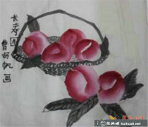 儿童绘寿桃长寿图 国画佳作展现童趣
