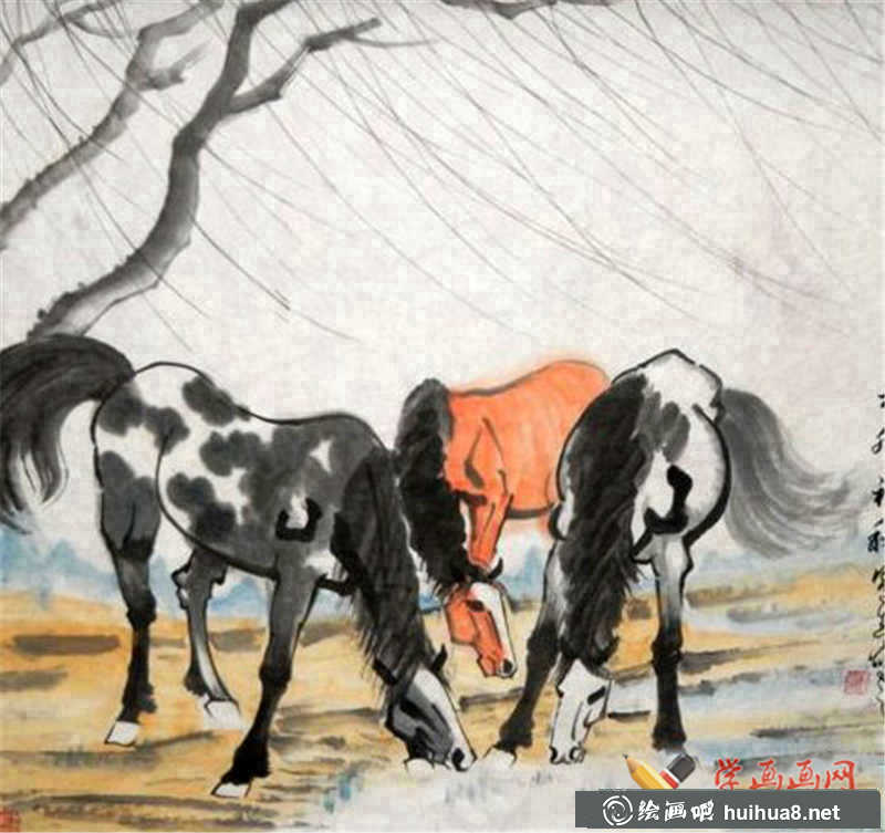 马儿中国画作品(1)