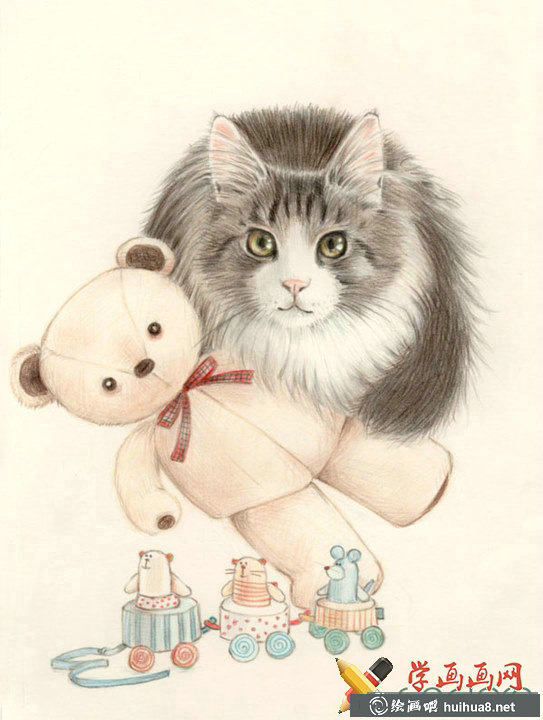 一组猫咪彩铅画欣赏(8)