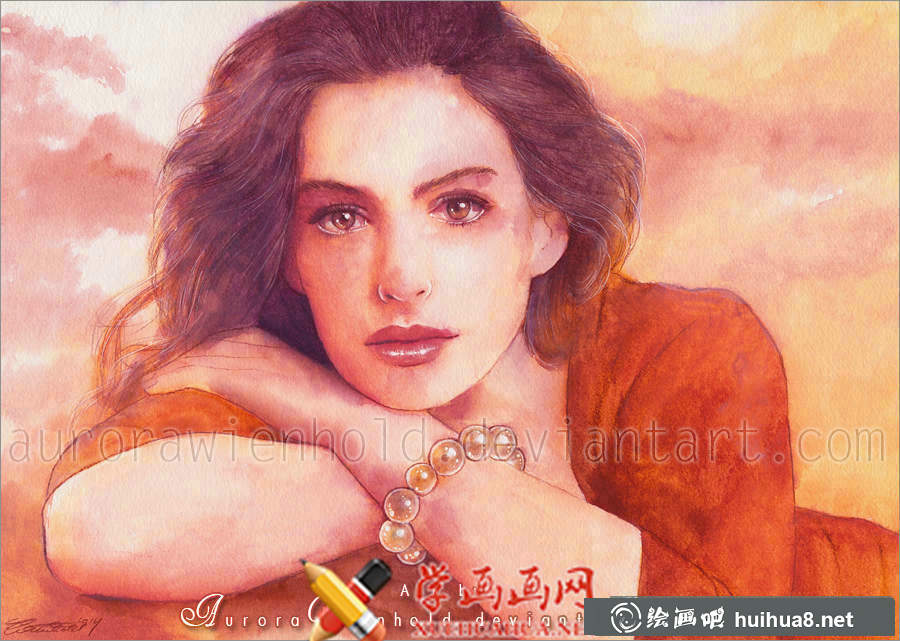 彩铅画美女《安妮·海瑟薇》(2)