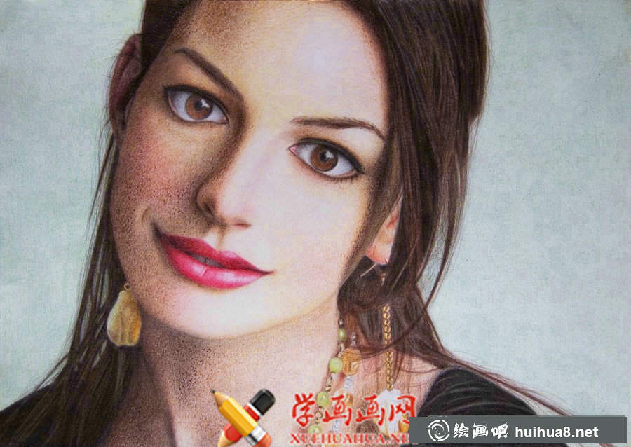 彩铅画美女《安妮·海瑟薇》(3)