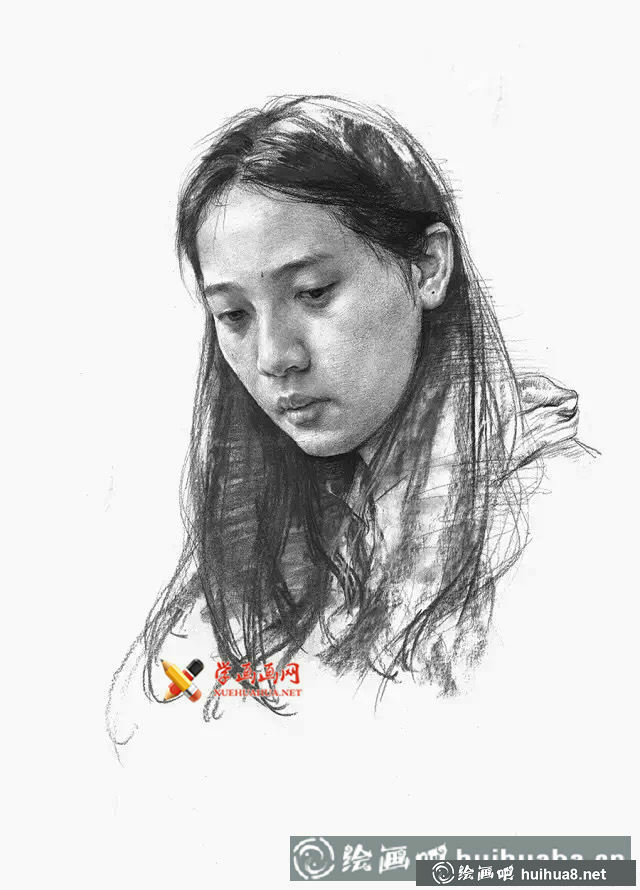 老鹰画室蒋铭科素描头像作品欣赏，共9幅素描头像图片，分别为8幅女子与1幅老年男子素描画