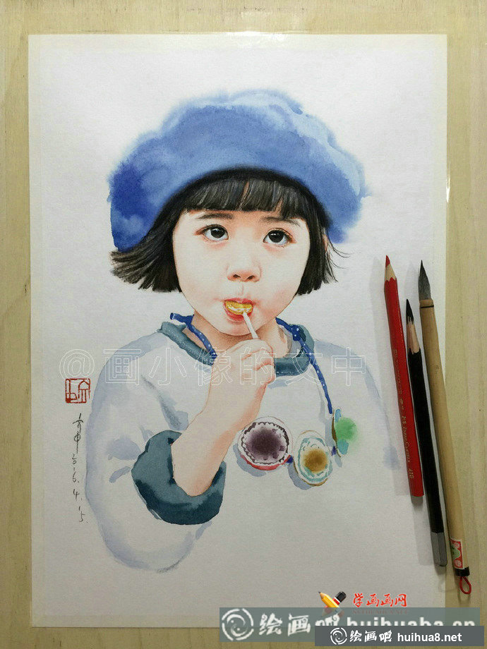 彩铅画作品《吃糖的小女孩》欣赏(6)