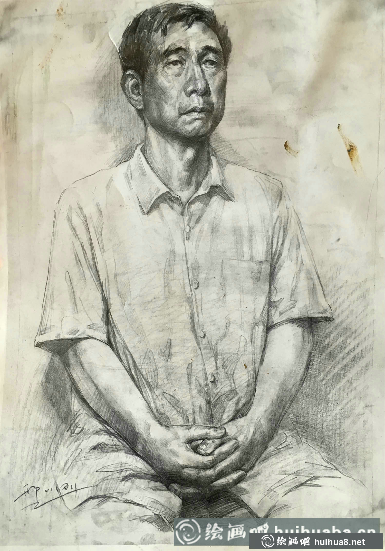 男子素描半身像范画带手图片(1)