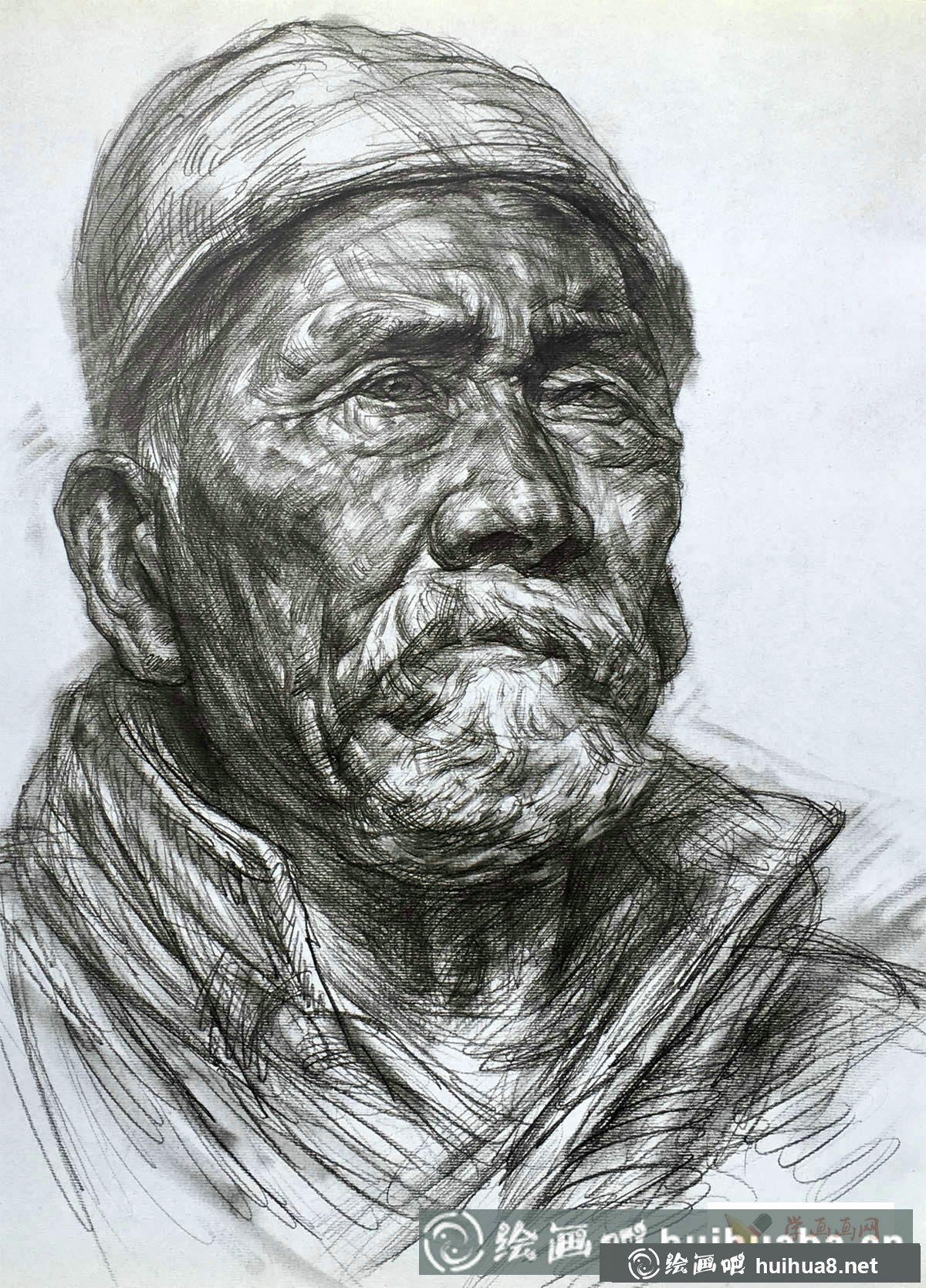 优秀素描头像范画:《老人头像》(1)
