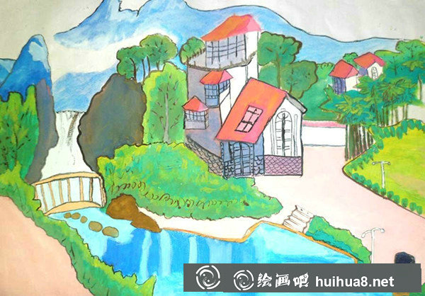 美丽的家乡儿童水粉画作品大全