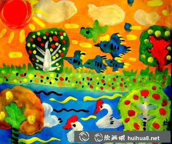 美丽的家乡儿童水粉画作品大全