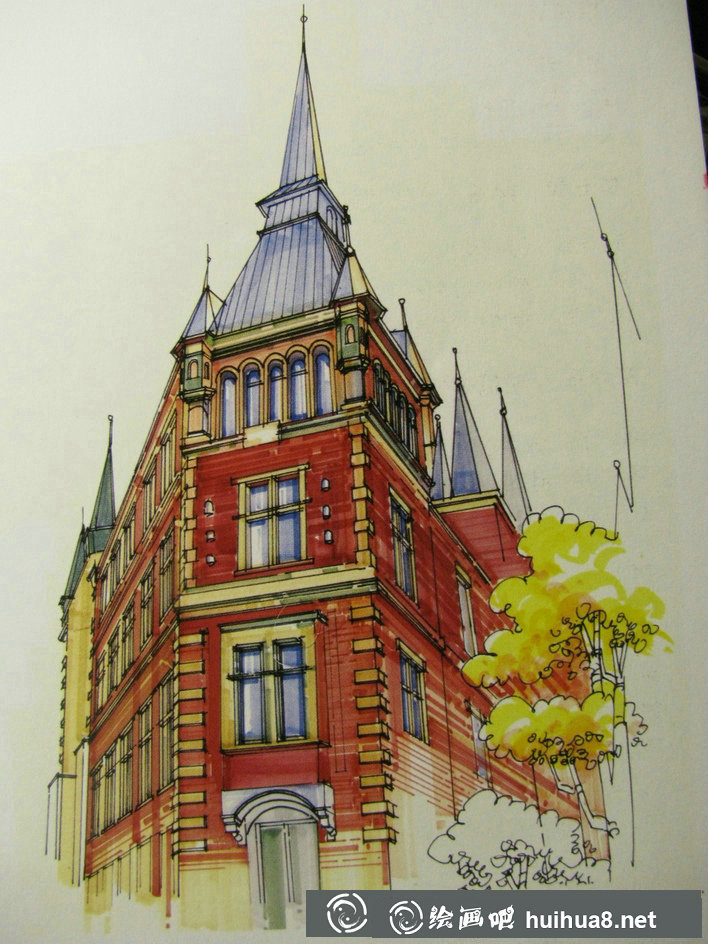 古典建筑彩铅画
