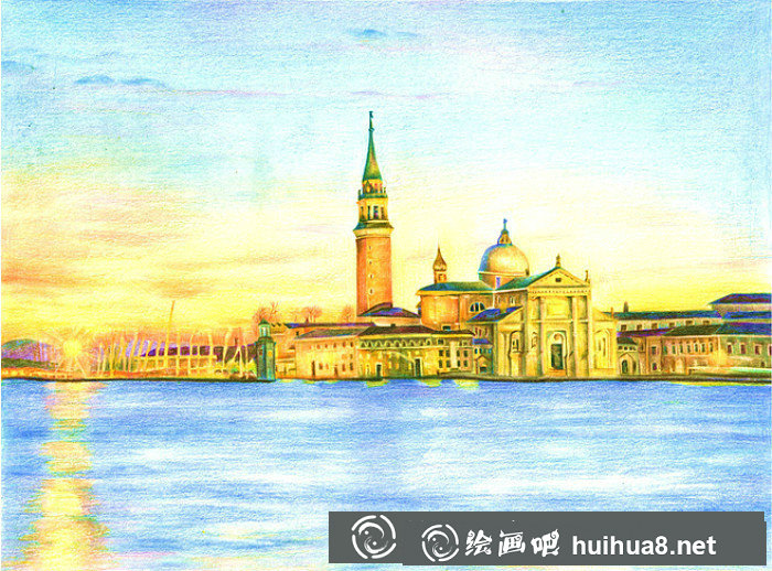 欧式建筑彩铅画