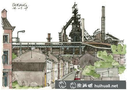 简约风格建筑彩铅画