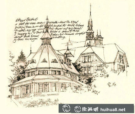 未来主义建筑彩铅画