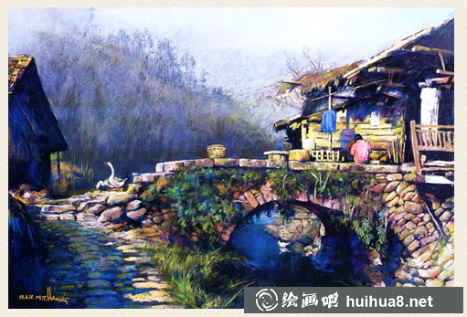 杭鸣时风景色粉画作品欣赏