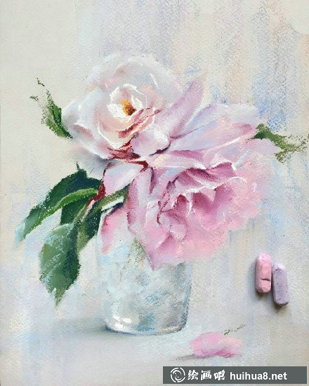 色粉画作品:秋天的菊花开