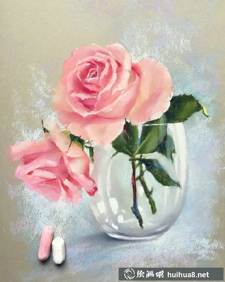 色粉画作品:冬日里的梅花