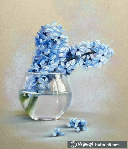 色粉画作品:春天的樱花雨