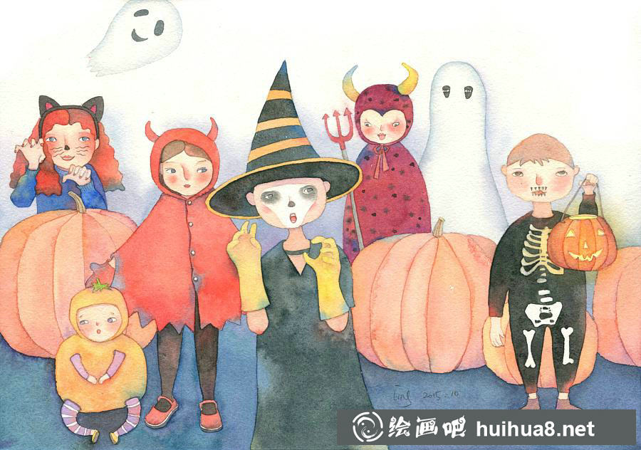 万圣节鬼魂儿童绘画作品