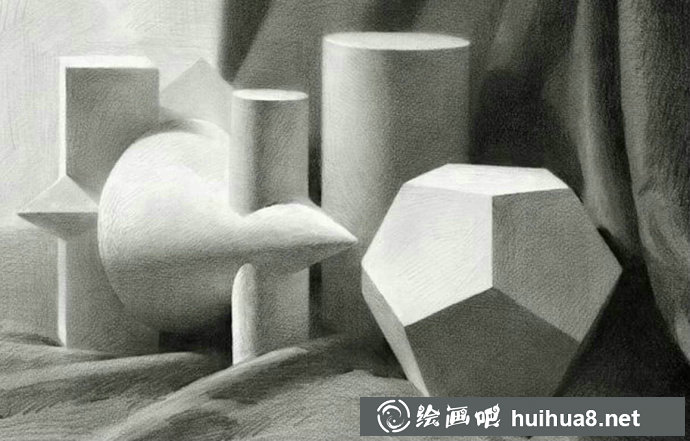 立方体与圆锥体组合素描
