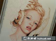 珍妮佛·希利的传统服饰女性彩铅画