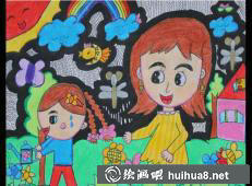 三八妇女节儿童水彩画作品8