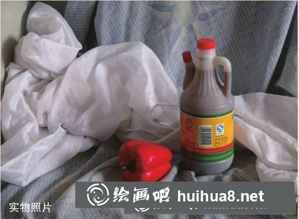 简单的水粉静物组合:醋壶和青椒的画法