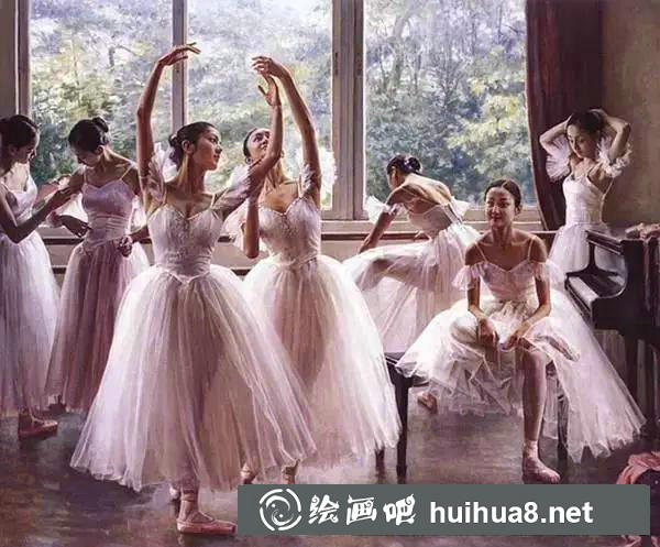 跳芭蕾舞女孩油画作品欣赏