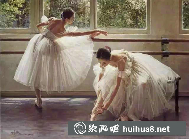 跳芭蕾舞女孩油画作品欣赏